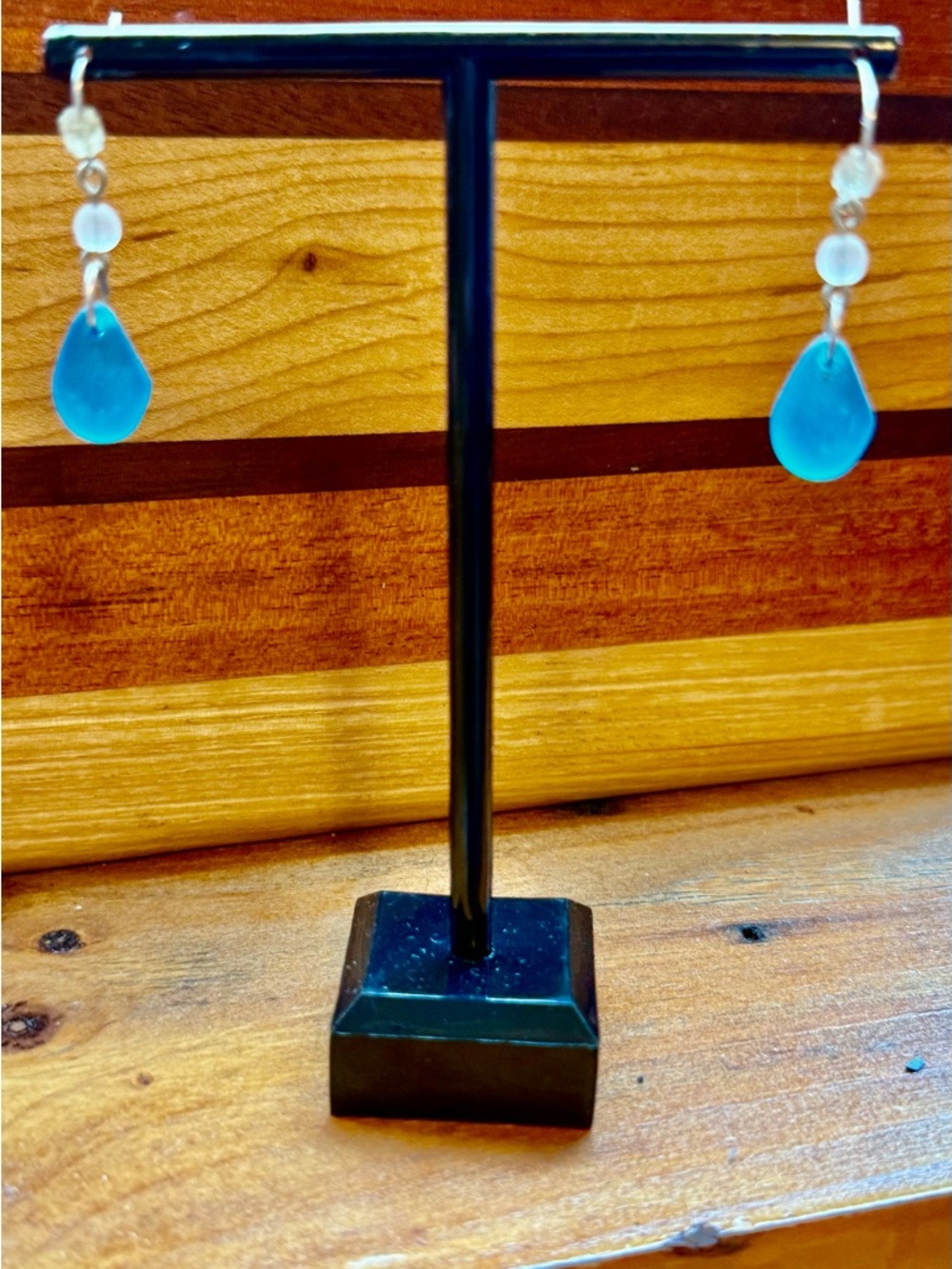 Blue Cape Cod Seaglass Teardrop Dangle Earrings